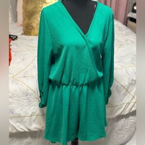 Haptics by Holly Harper Green Long Sleeve Wrap Romper Large